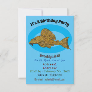 Pleco fish cartoon illustration  invitation