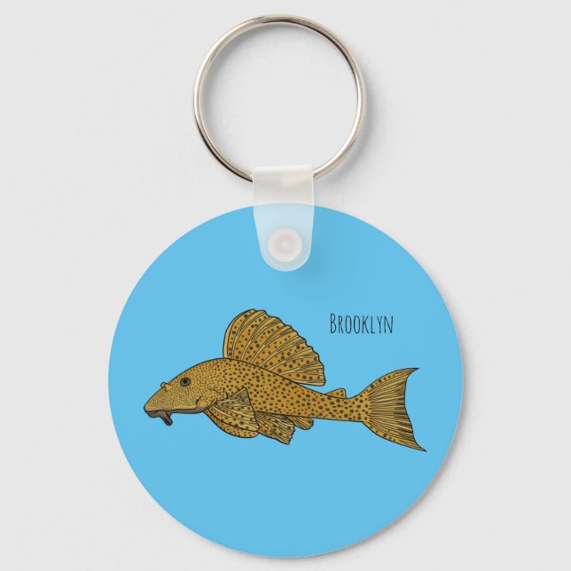 Pleco fish cartoon illustration  keychain (Front)