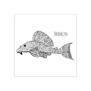 Pleco fish cartoon illustration  rubber stamp