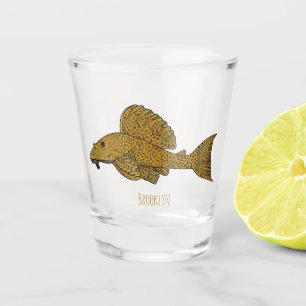 Pleco fish cartoon illustration shot glass