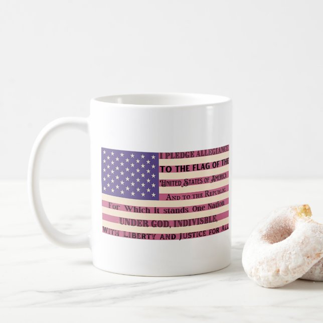 Pledge of Allegiance Flag Coffee Mug (With Donut)