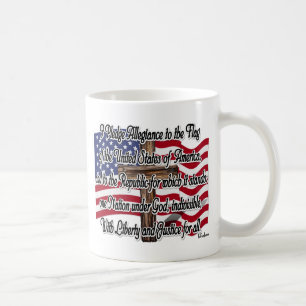 Pledge of Allegiance with US Flag and Cross Coffee Mug