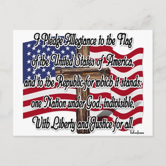 Pledge of Allegiance with US Flag and Cross Postcard (Front)