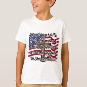 Pledge of Allegiance with US Flag and Cross T-Shirt