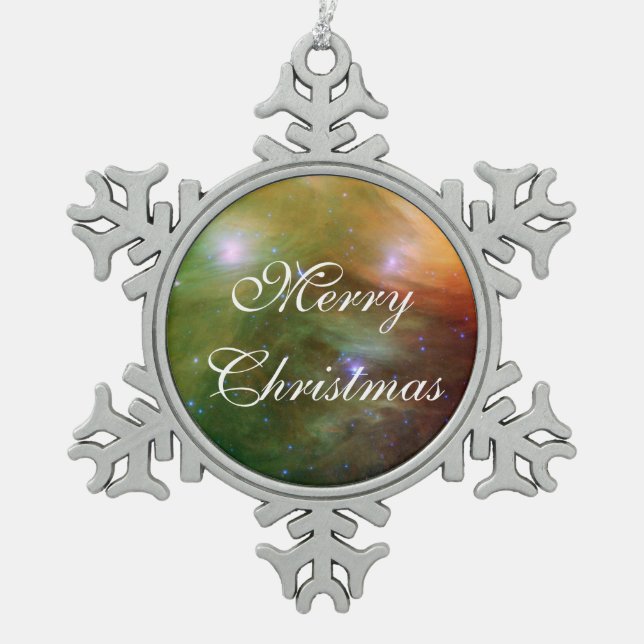 Pleiades stars in infrared SSC2007 07A Snowflake Pewter Christmas Ornament (Front)