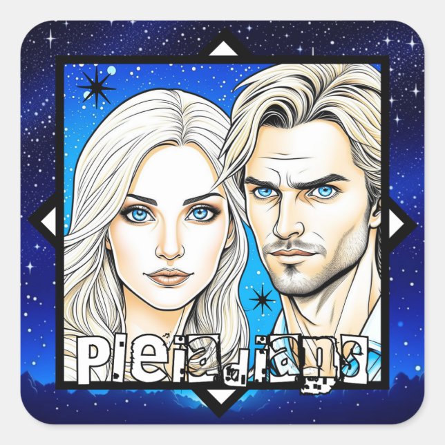 Pleiadians Extra Terrestrials Race with Stars Square Sticker (Front)