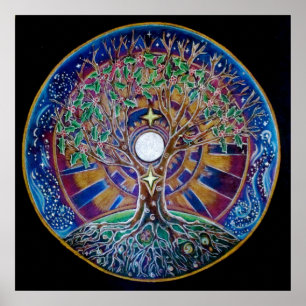 Pleine lune Arbre de vie Mandala Poster