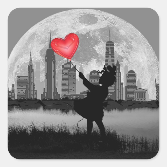 Pleine lune de NEW YORK fille avec sticker à ballo (Devant)