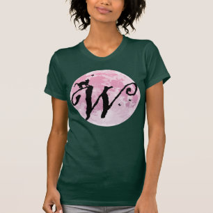 Pleine lune et chat W Monogramme initial T-shirt