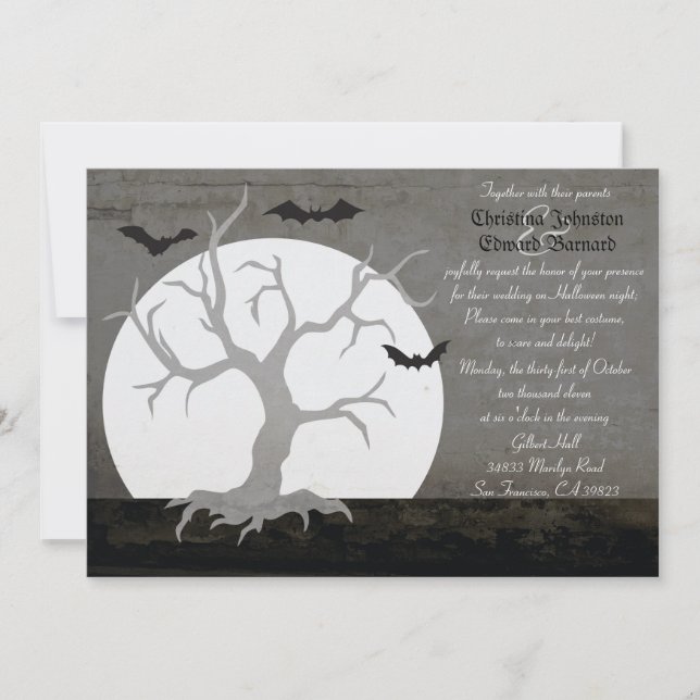 Pleine lune et chauves-souris Halloween Faire-part (Devant)