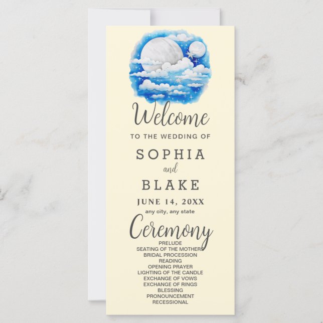 Pleine lune Étoiles célestes Programme de mariage  (Devant)