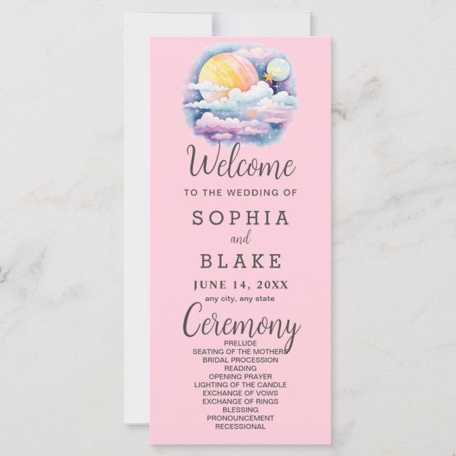 Pleine lune Étoiles célestes Programme de mariage  (Devant)