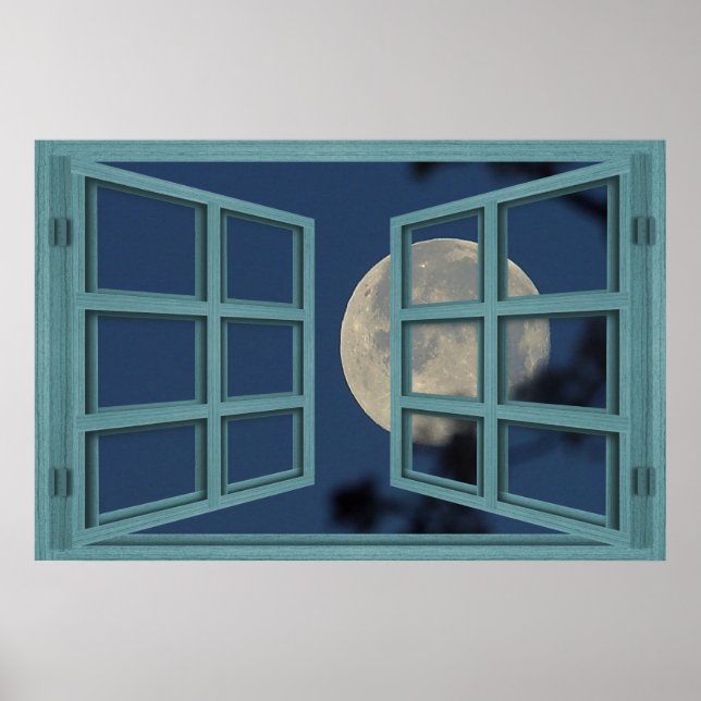 Pleine lune Vert 6 Volet Ouvrir la fenêtre Poster (Devant)