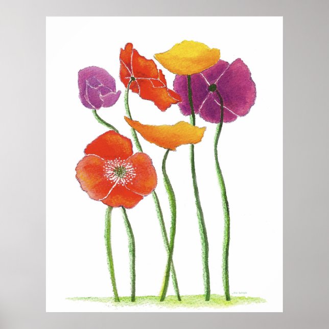 Plentiful Poppies watercolor painting Poster (Front)