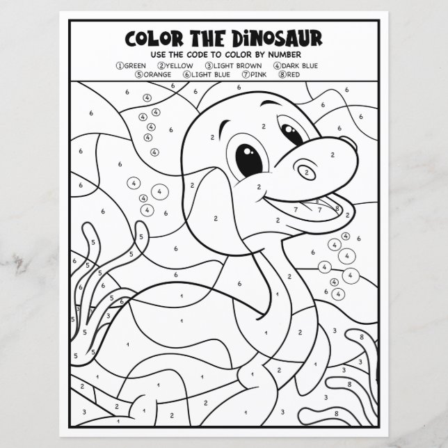 Plesiosaurus Dinosaur Coloration Page par nombre (Devant)
