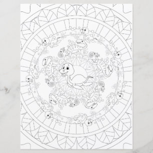 Plesiosaurus Dinosaur Mandala Kids Colouring Page