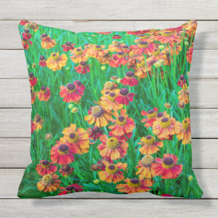 Plethora of Red and Orange Heleniums Outdoor Pillow