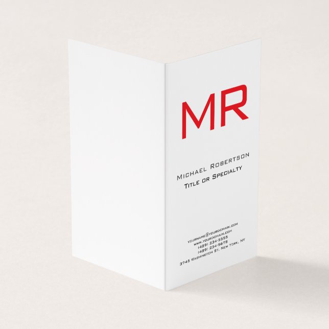 Plian Monogram Red White Minimalist Business Card (Outside)