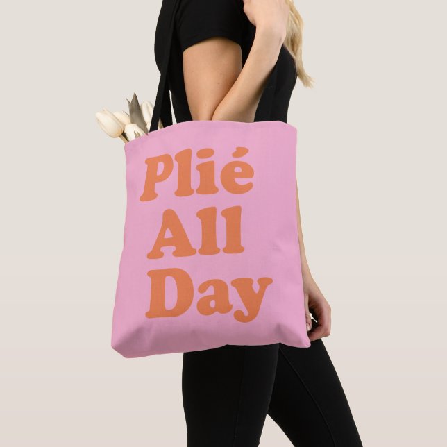 Plie Fun Ballet Dancer Ballerina Saying Pink  Tote Bag (Close Up)