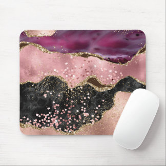 Plink Black Gold Glitter Marbled Agate Mouse Pad