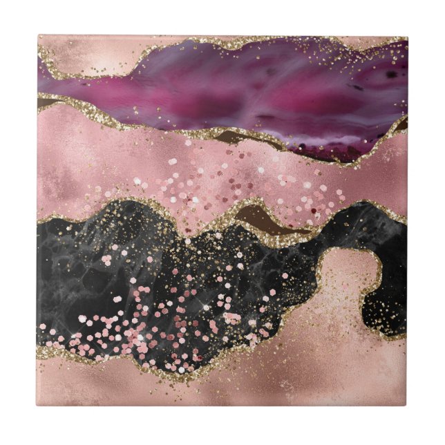 Plink Black Gold Glitter Marbled Agate Tile (Front)