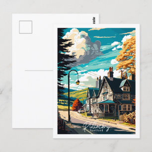 Plitlochry Scotland vintage travel illustration Postcard