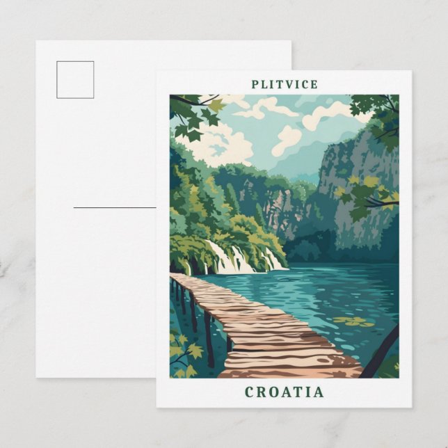 Plitvice Croatia Elegant Art Vintage Travel Postcard (Front/Back)