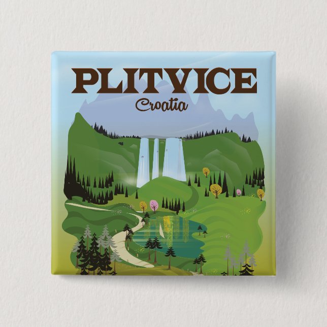 Plitvice Croatia travel poster 2 Inch Square Button (Front)