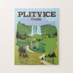 Plitvice Croatia travel poster Jigsaw Puzzle