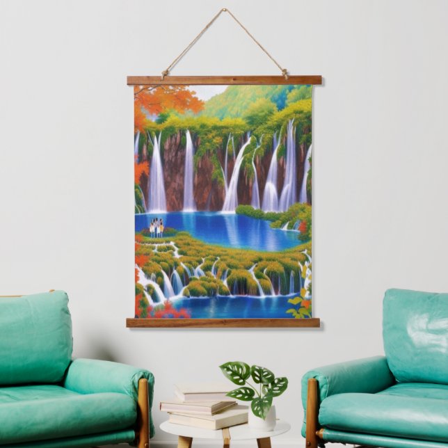 Plitvice Lakes, Croatia Waterfalls in Autumn Art   Hanging Tapestry (Living Room)