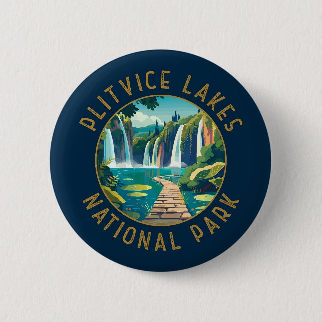 Plitvice Lakes National Park Croatia Distressed 2 Inch Round Button (Front)