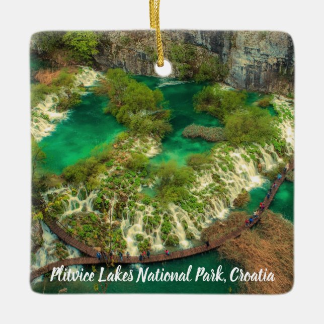 Plitvice Lakes National Park Croatia stylized Ceramic Ornament (Front)