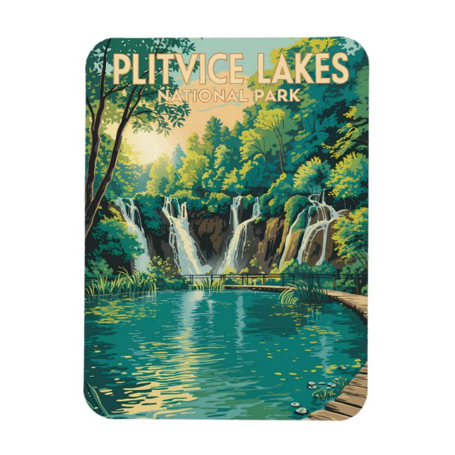 Plitvice Lakes National Park Illustration Travel Magnet (Vertical)