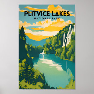 Plitvice Lakes National Park Traditional Travel Poster