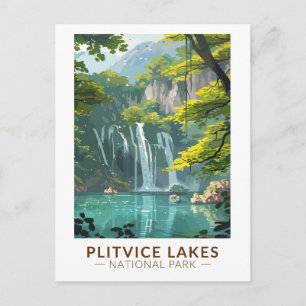 Plitvice Lakes National Park Travel Art Vintage Postcard