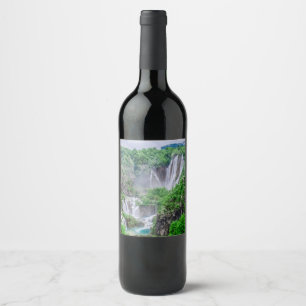 Plitvice lakes waterfall wine label