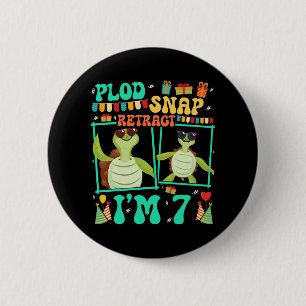 Plod Snap Retract I'm 7 Turtle Kid 7th Birthday 2 Inch Round Button