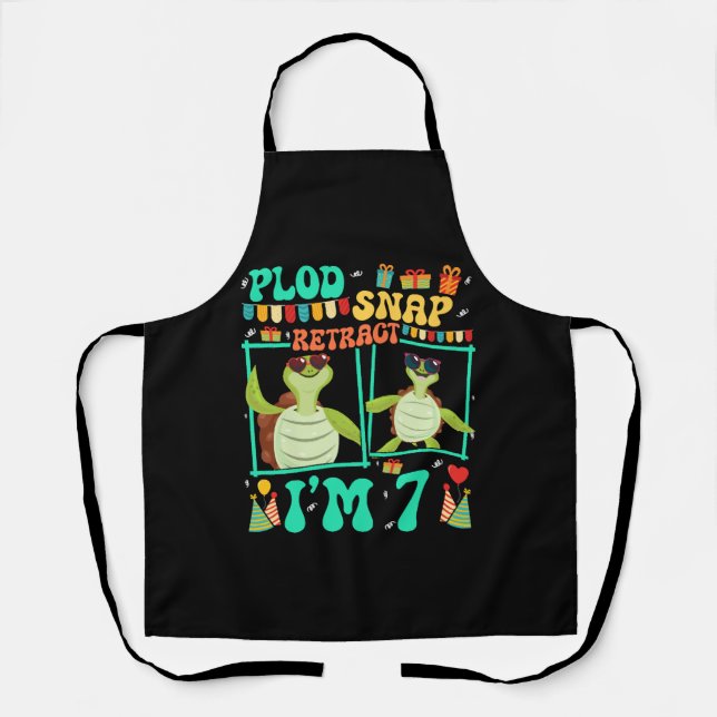 Plod Snap Retract I'm 7 Turtle Kid 7th Birthday Apron (Front)