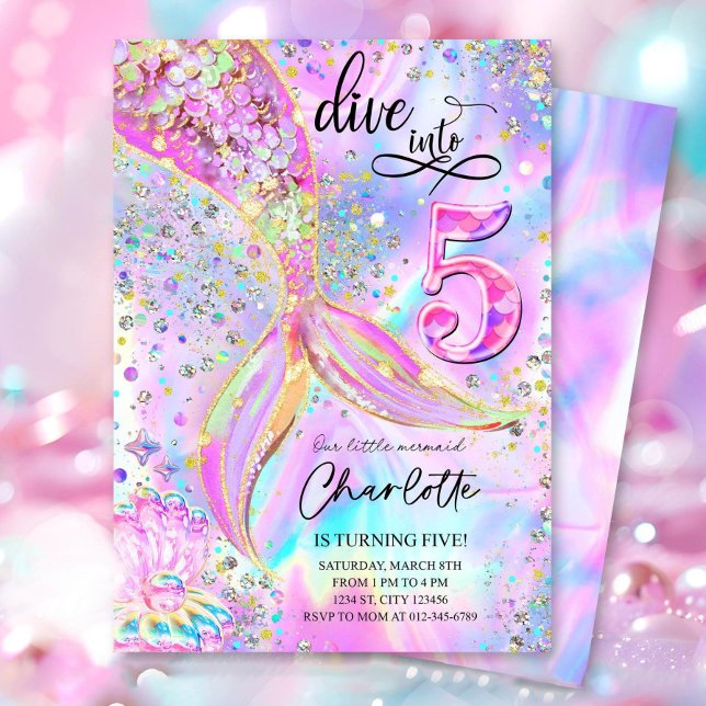 Plongez dans cinq 5 Ans Mermaid Invitation Edi (Créateur téléchargé)