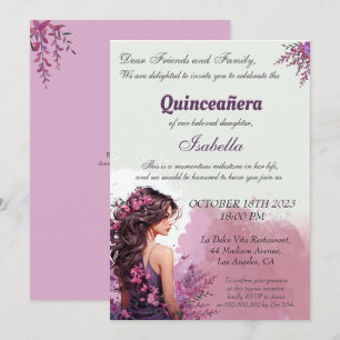 Plorale pourpre Chic Quinceanera Invitation