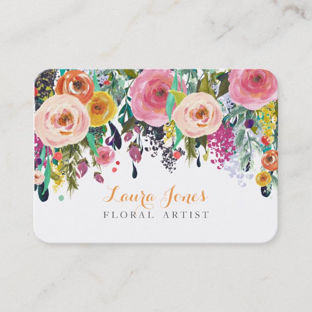 Ploriste Floral Peint Ajouter Propre Cartes Logo (Devant)
