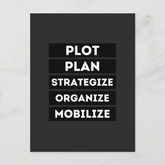 PLOT PLAN STRATEGIZE ORGANIZE MOBILIZE HOLIDAY POSTCARD (Front)