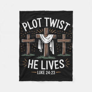 Plot Twist He Lives Cross Funny Christian Easter D Fleece Blanket