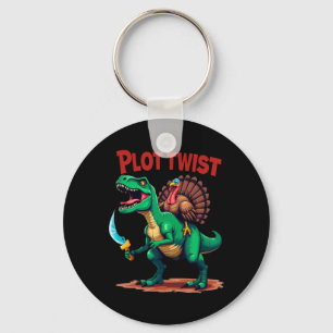 Plot Twist Turkey Riding Dinosaur T-rex Funny Than Keychain