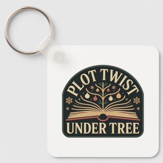 Plot Twist Under Tree Christmas Book Lover Keychain (Front)
