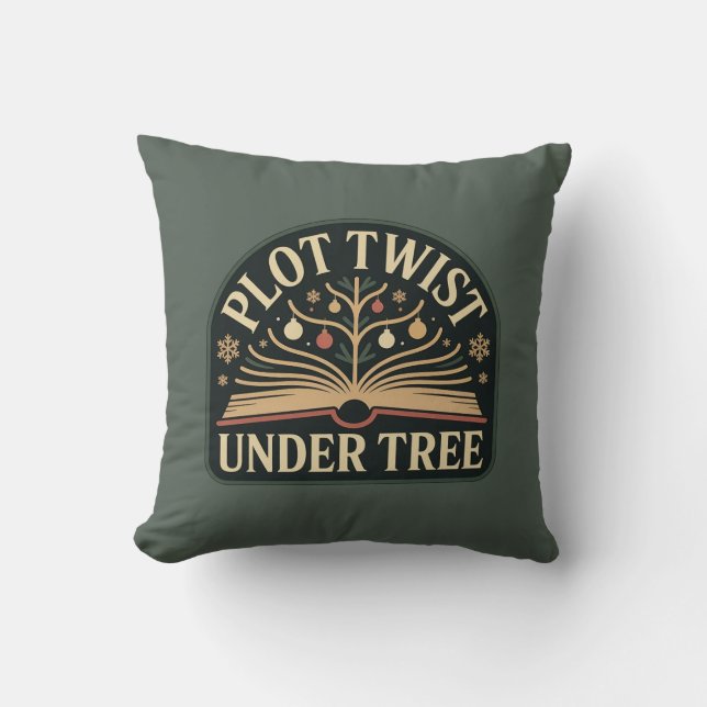 Plot Twist Under Tree Christmas Book Lover Throw Pillow (Front)