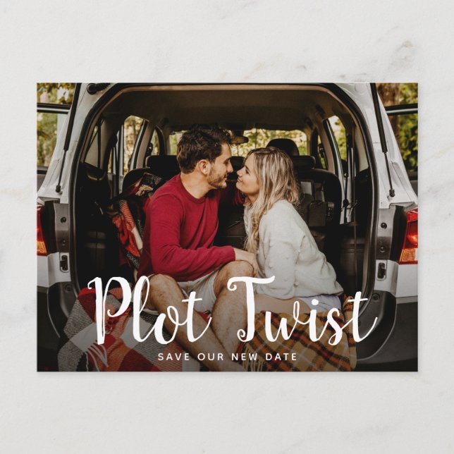 Plot Twist Wedding Date Change Announcement (Front)