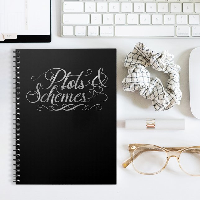 Plots & Schemes Black & Faux Silver Typography Notebook (Creator Uploaded)