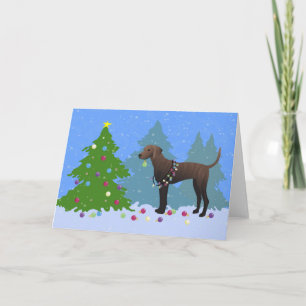 Plott Hound Decorating Tree in the Forest - Dark Holiday Card