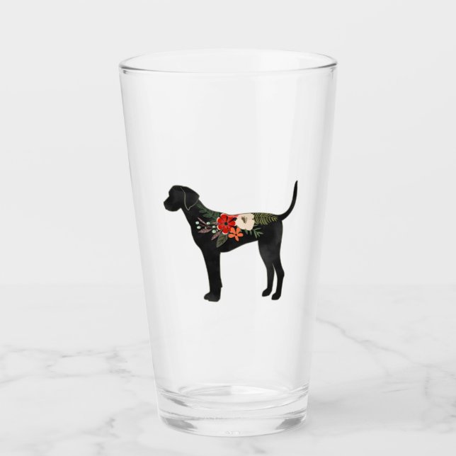 Plott Hound Dog Breed Boho Floral Silhouette Glass (Front)